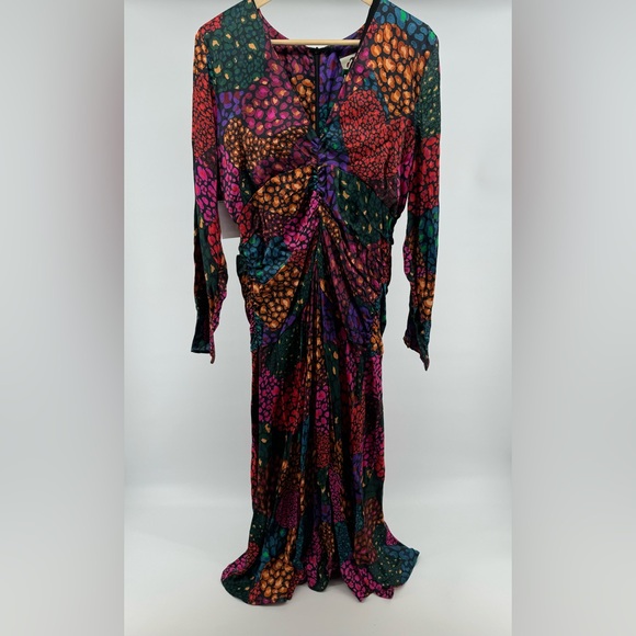 FARM Rio NWT Full of Rainbow Hearts Ruched Long Sleeve Midi Dress Size Large - Picture 4 of 9